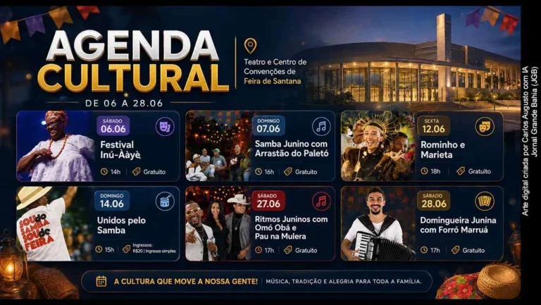 Agenda Cultural de Junho no Teatro Carlos Pitta: Samba, Teatro e Ritmos Juninos em Feira de Santana